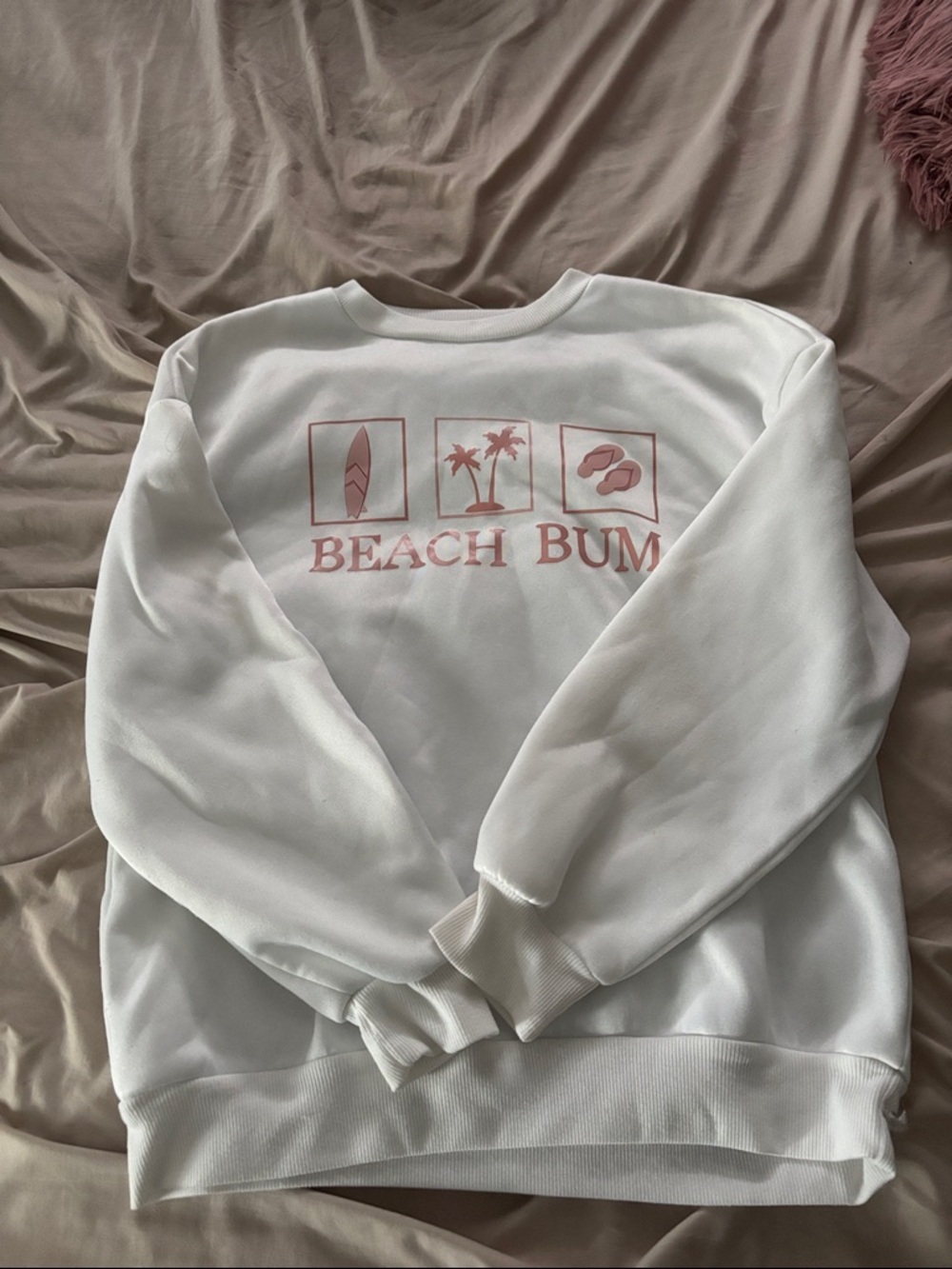 SHEIN White Sweatshirt with Pink Beach Bum Graphic
